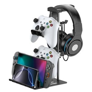 Gaming Console Stand with Headset Holder - Black